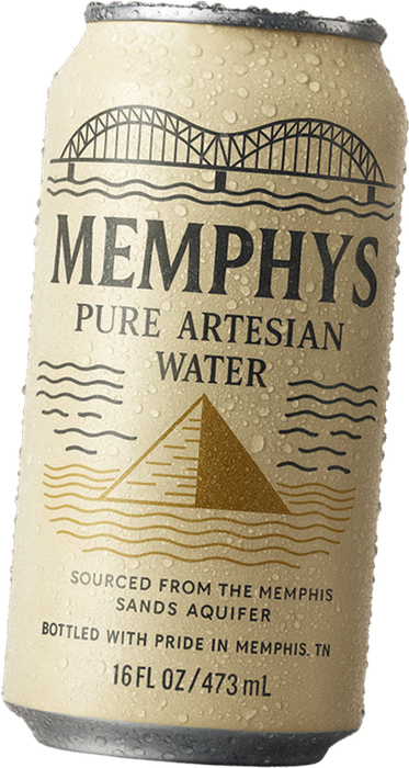A 16 oz can of MEMPHYS Pure Artesian Water